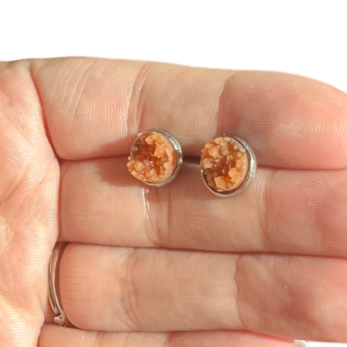 8MM Hypoallergenic Caramel Druzy Earring Studs