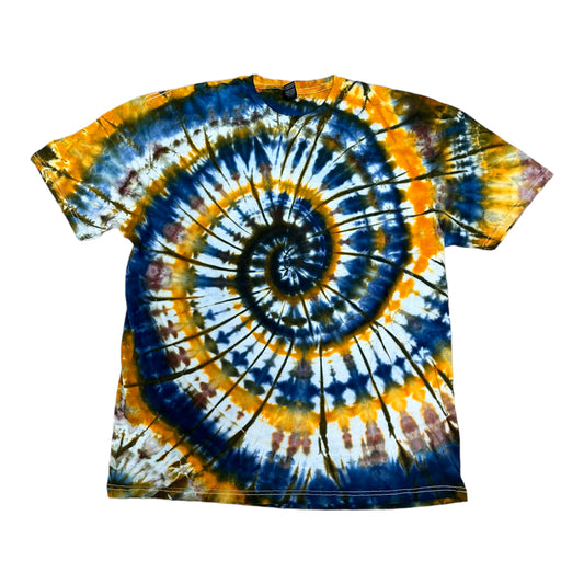 Adult XL Green Blue and Yellow Spiral Ice Dye Tie Dye Shirt