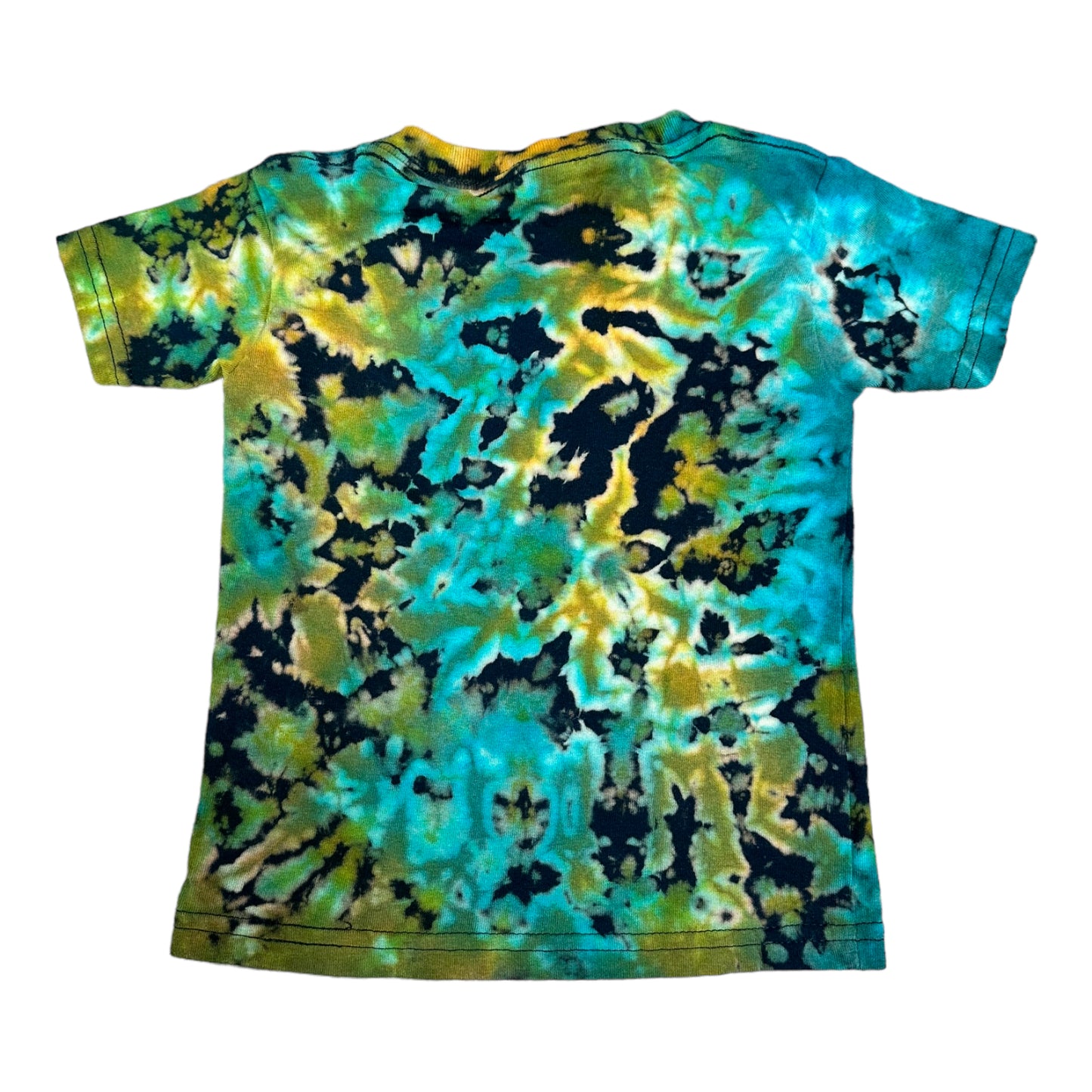 Toddler 3T Turquoise Blue Green and Yellow Scrunch Reverse Tie Dye Shirt