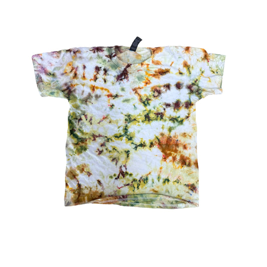 Youth Medium Green Brown and Gold Scrunch Ice Dye Tie Dye Shirt