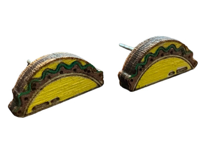 Painted | Natural Wood Hypoallergenic Taco Laser Engraved Wood Earrings