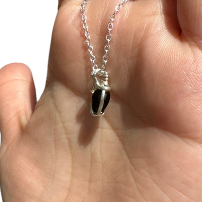 Sterling Silver | 14KT Gold Filled Mini Teardrop Onyx Wire Wrapped Wishbone Pendant