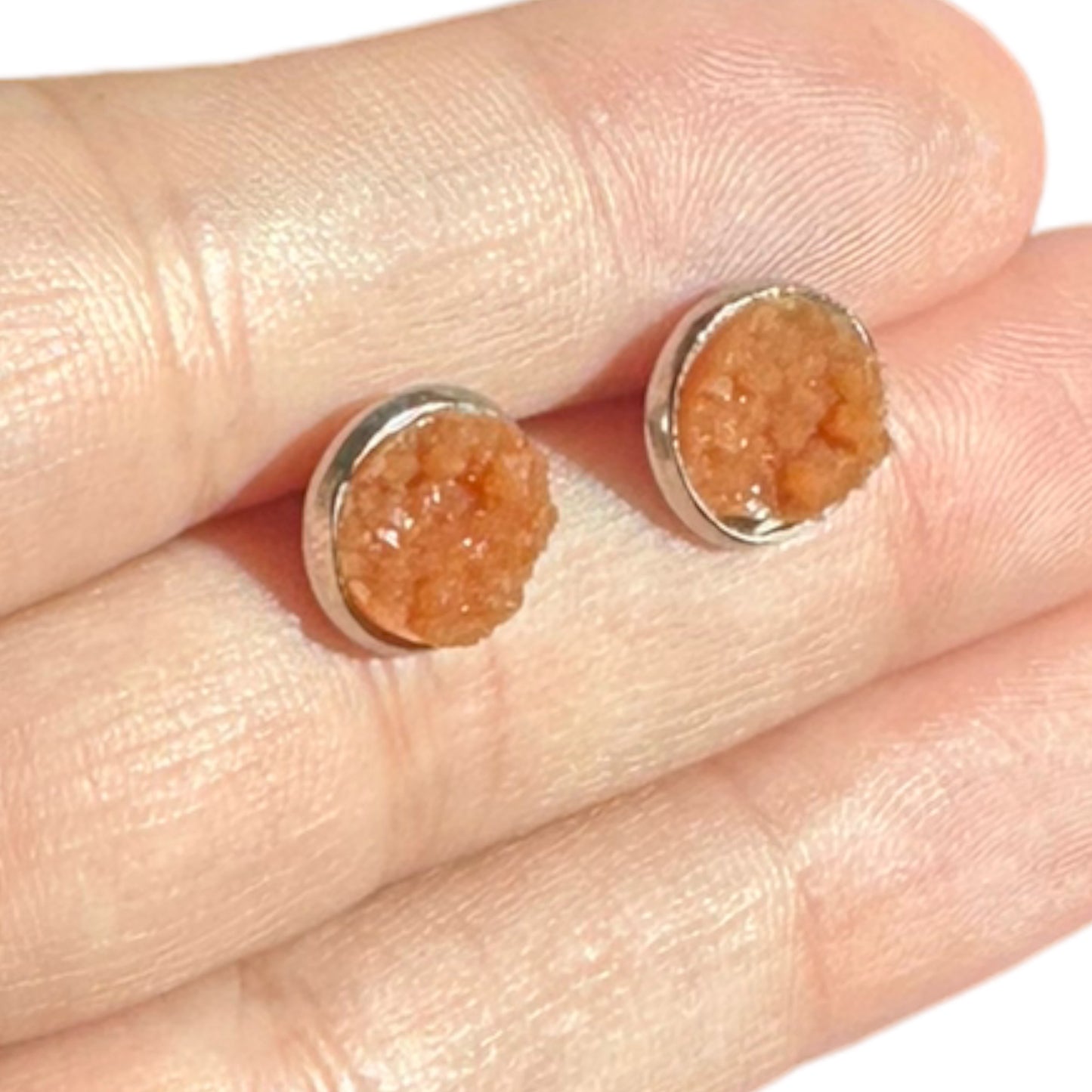 8MM Hypoallergenic Caramel Druzy Earring Studs