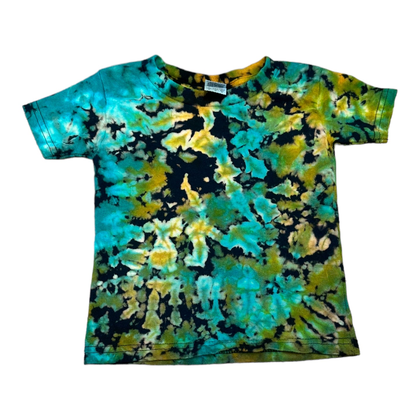 Toddler 3T Turquoise Blue Green and Yellow Scrunch Reverse Tie Dye Shirt