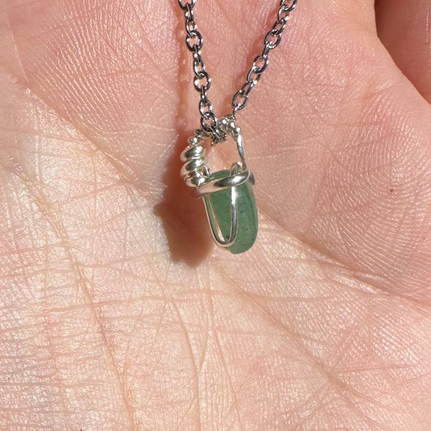 Sterling Silver | 14KT Gold Filled Mini Teardrop Green Aventurine Wishbone Wire Wrapped Pendant