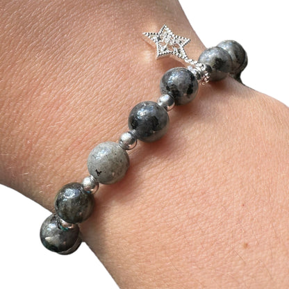 Larvikite Adjustable Moon/Star Crystal Bracelet