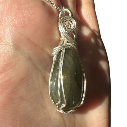 Sterling Silver Wire Wrapped Labradorite Crystal Bezel Pendant