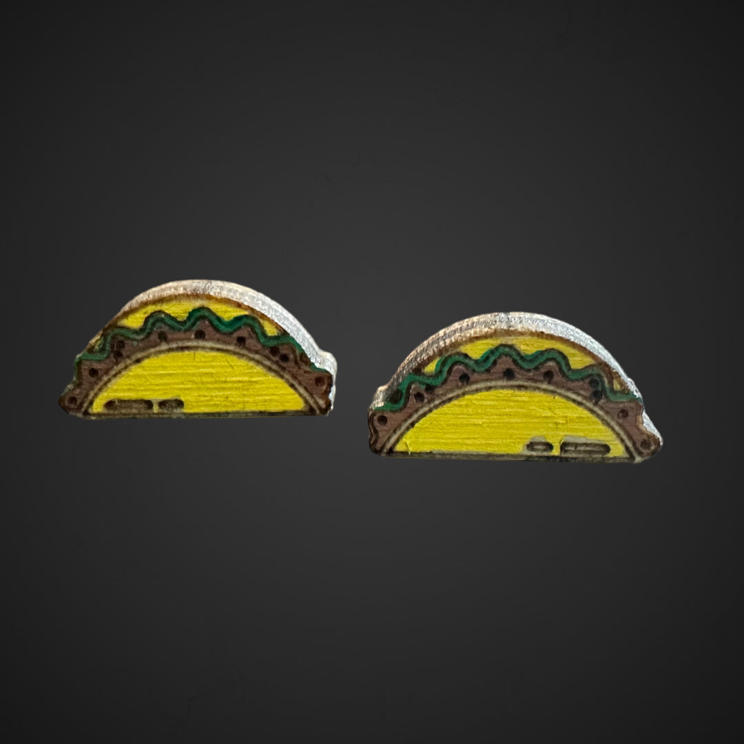 Painted | Natural Wood Hypoallergenic Taco Laser Engraved Wood Earrings