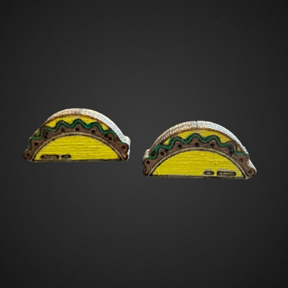 Painted | Natural Wood Hypoallergenic Taco Laser Engraved Wood Earrings