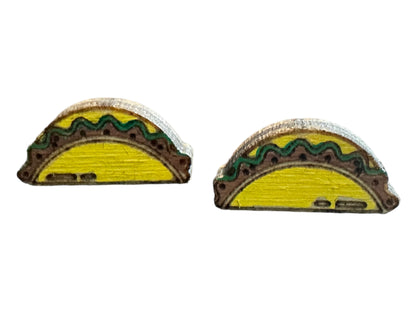 Painted | Natural Wood Hypoallergenic Taco Laser Engraved Wood Earrings