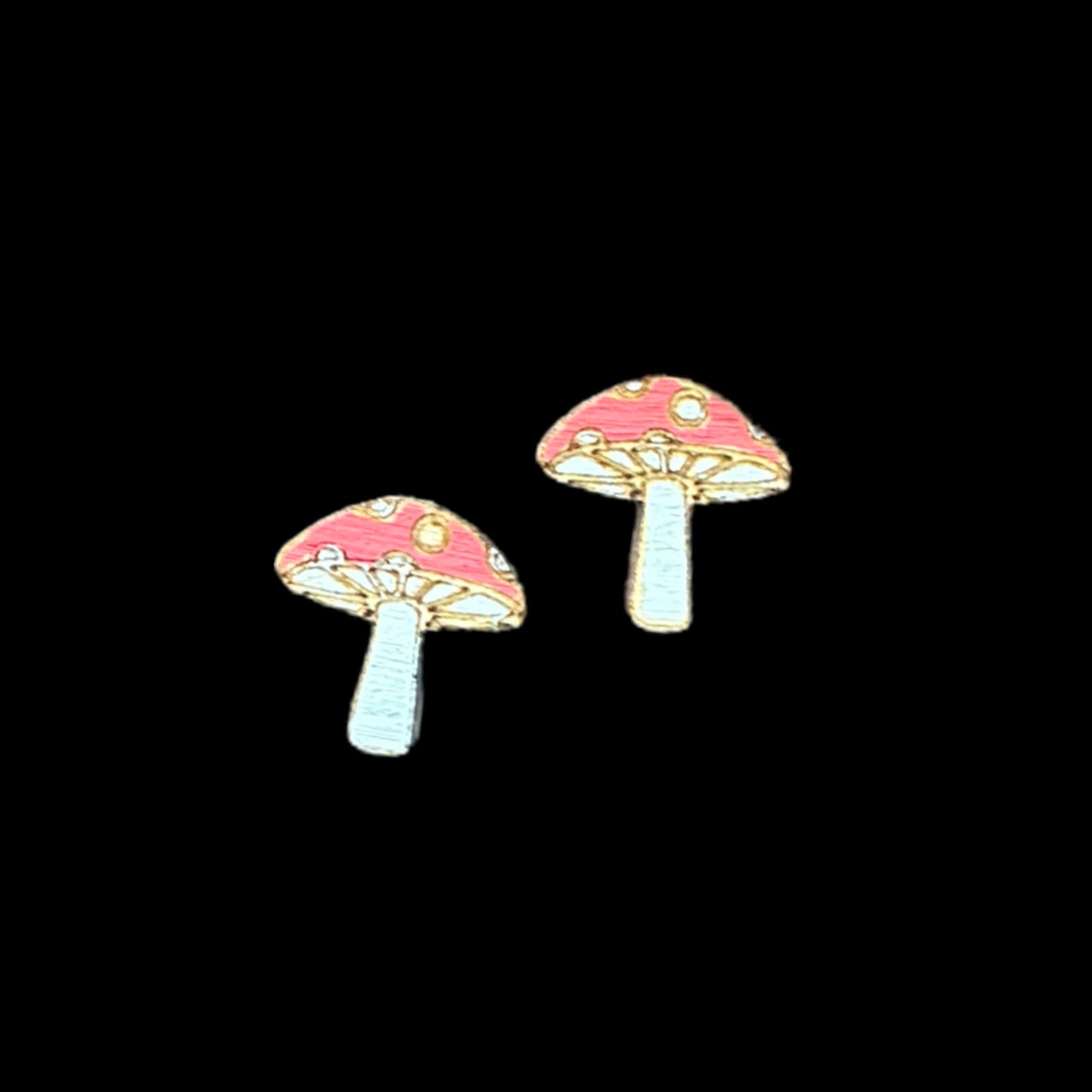 Hypoallergenic Hand Painted Mushroom Laser Engraved Wood Stud Earrings