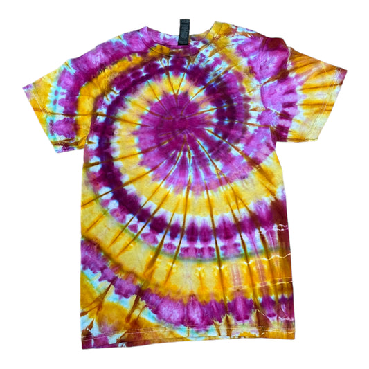 Adult XS Fuschia Aqua and Golden Yellow Spiral Ice Dye Tie Dye Shirt