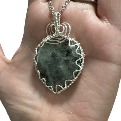 Sterling Silver Wire Wrapped Labradorite Heart Crystal Triangle Bezel Pendant