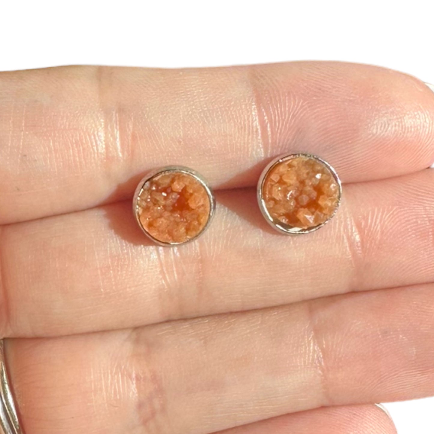 8MM Hypoallergenic Caramel Druzy Earring Studs