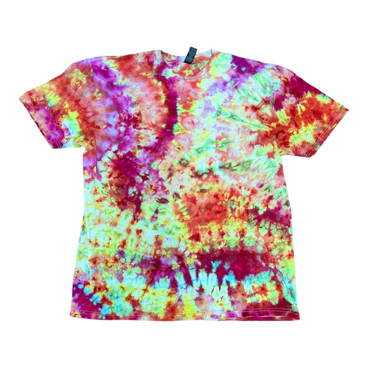 Adult XL Green Blue Fuschia Green Purple and Yellow Scrunch Ice Dye Tie Dye Shirt
