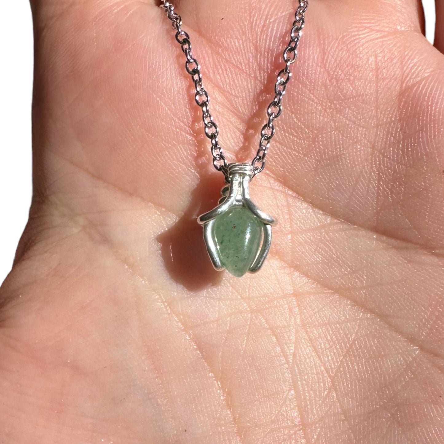 Sterling Silver | 14KT Gold Filled Mini Teardrop Green Aventurine Wishbone Wire Wrapped Pendant