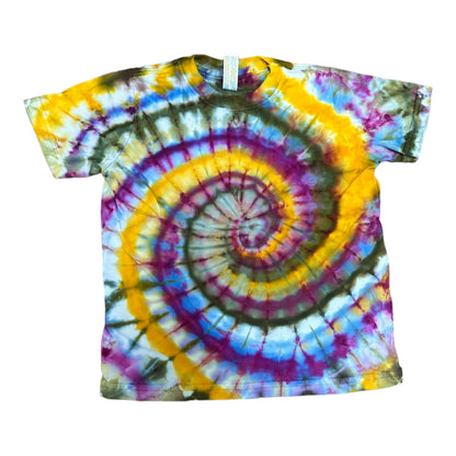 Toddler 3T Yellow  Blue and Teal Blue Spiral Ice Dye Tie Dye Shirt