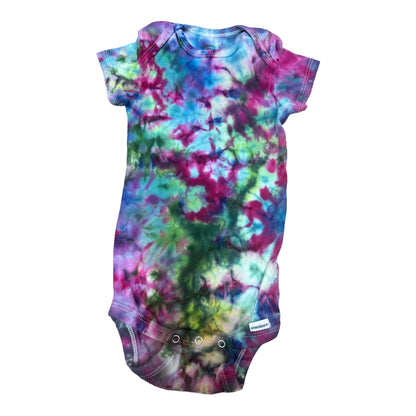 Infant 12 Months Green Blue and Purple Spiral Ice Dye Tie Dye Onesie