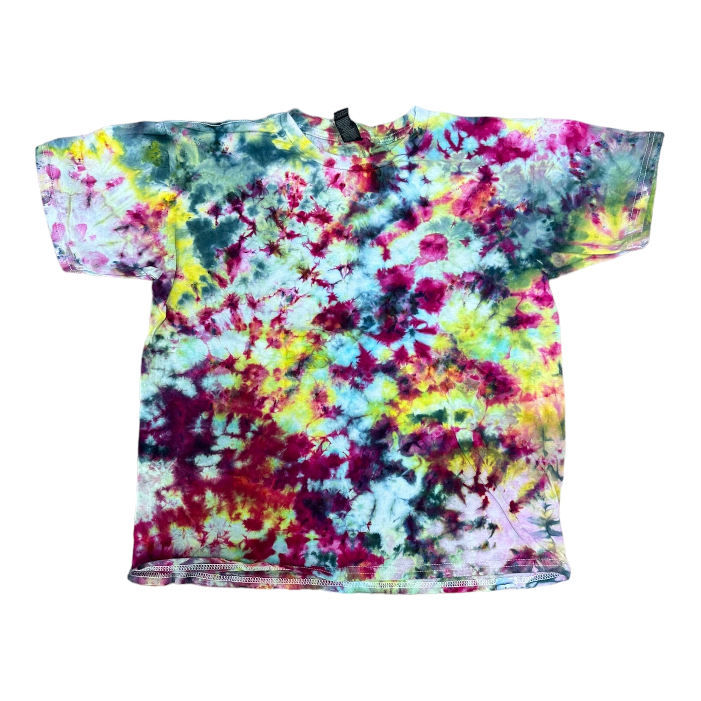 Youth XL Yellow Fuchsia and Black Scrunch Ice Dye Tie Dye Shirt