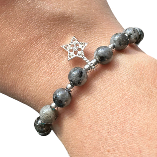 Larvikite Adjustable Moon/Star Crystal Bracelet