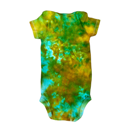 Infant 12 Months Blue Green and Yellow Scrunch Ice Dye Tie Dye Onesie*