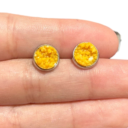 8MM Hypoallergenic Mustard Yellow Sparkle Faux Druzy Earring Studs