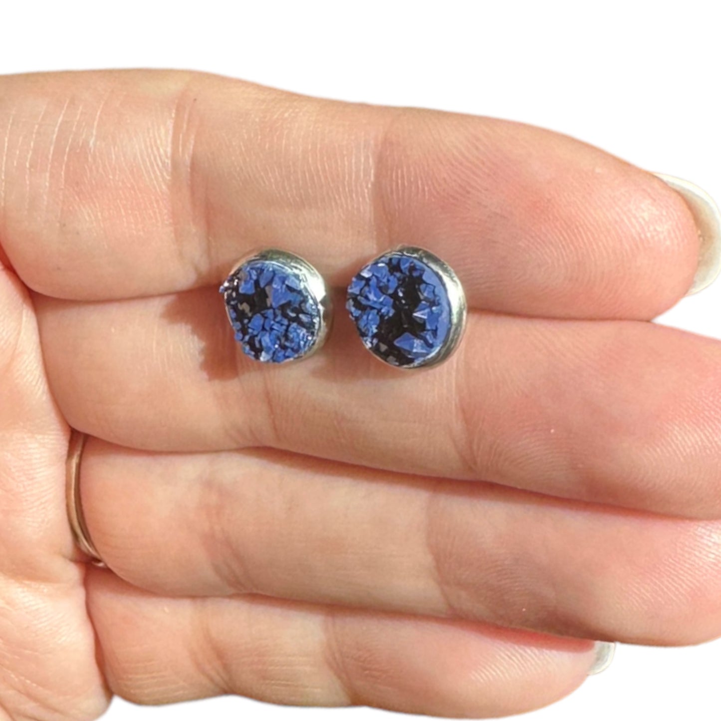 8MM Hypoallergenic Midnight Blue Druzy Earring Studs