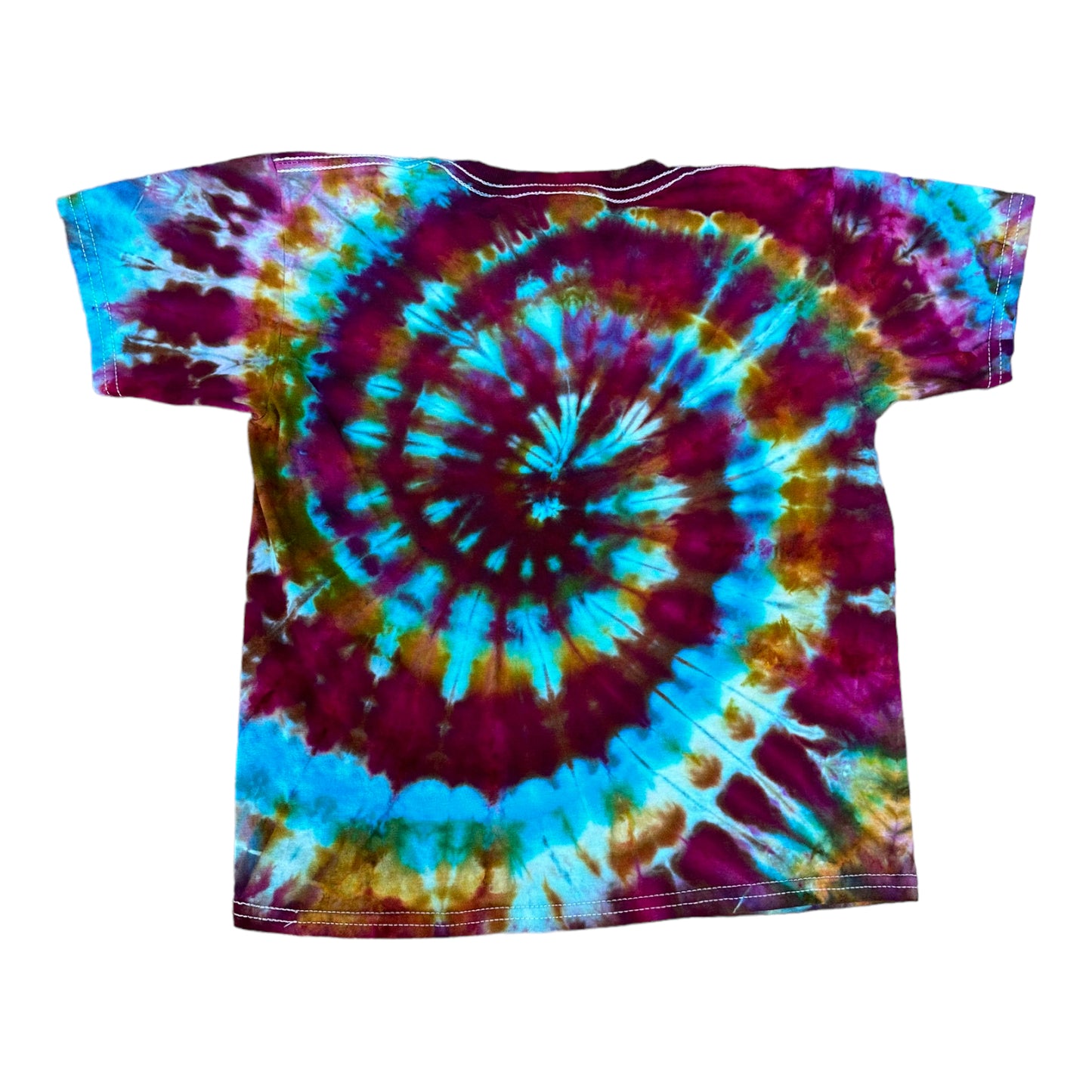 Youth Small Turquoise Golden Yellow Purple and Green Spiral Ice Dye Tie Dye