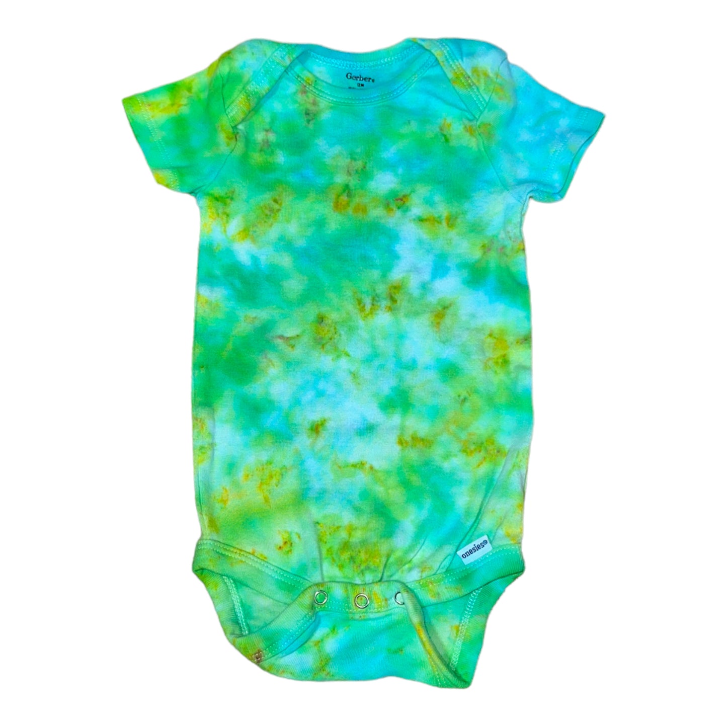Infant 12 Month Green Yellow and Blue Scrunch Ice Dye Tie Dye Onesie