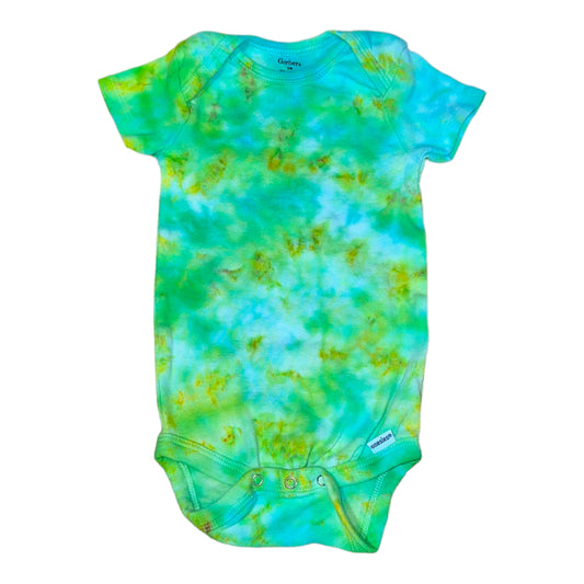 Infant 12 Month Green Yellow and Blue Scrunch Ice Dye Tie Dye Onesie