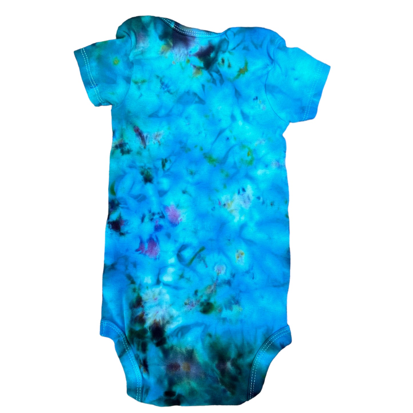 Infant 6-9 Months Blue Brown Purple Yellow and Green Spiral Ice Dye Tie Dye Onesie