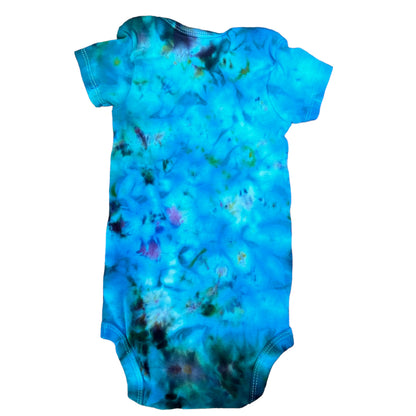 Infant 6-9 Months Blue Brown Purple Yellow and Green Spiral Ice Dye Tie Dye Onesie