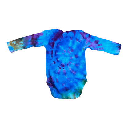 Infant 3-6 Month Green Purple and Blue Spiral Ice Dye Tie Dye Long Sleeve Onesie