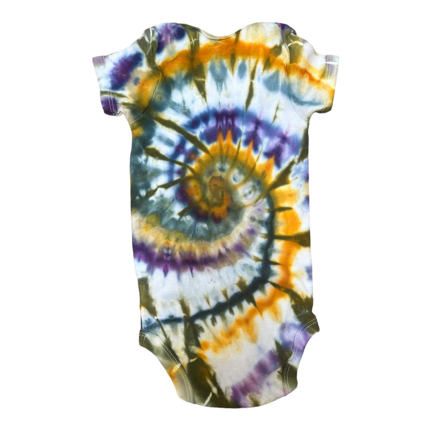 Infant 12 Months Teal Blue Golden Yellow and Purple Spiral Ice Dye Tie Dye Onesie