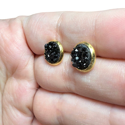 8MM Hypoallergenic Black Druzy Earring Studs