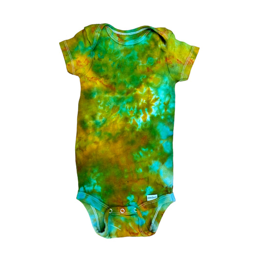 Infant 12 Months Blue Green and Yellow Scrunch Ice Dye Tie Dye Onesie*