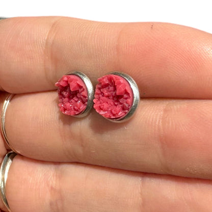 8MM Hypoallergenic Maroon Sparkle Faux Druzy Earring Studs