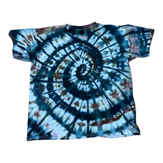 Youth Medium Black Blue and Brown Spiral Ice Dye Tie Dye Shirt