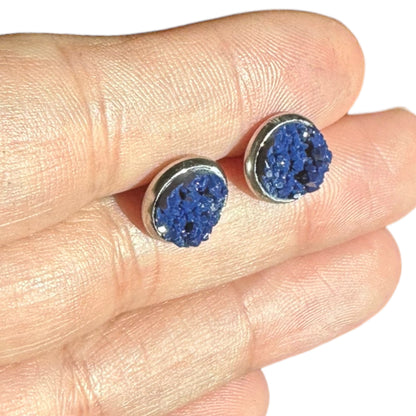 8MM Hypoallergenic Midnight Blue Druzy Earring Studs