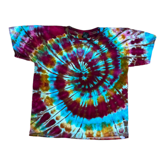 Youth Small Turquoise Golden Yellow Purple and Green Spiral Ice Dye Tie Dye