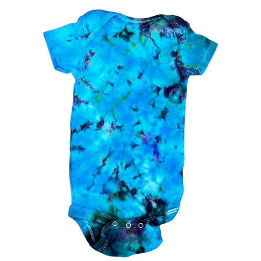 Infant 6-9 Months Blue Brown Purple Yellow and Green Spiral Ice Dye Tie Dye Onesie