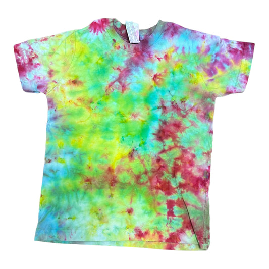 Toddler 3T Yellow Green Blue and Fuchsia Scrunch Ice Dye Tie Dye Shirt
