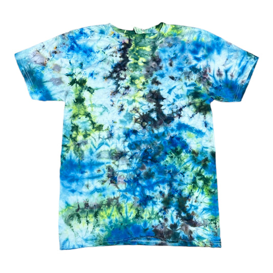Adult Small Blue Green and Black Ice Dye Tie Dye Shirt