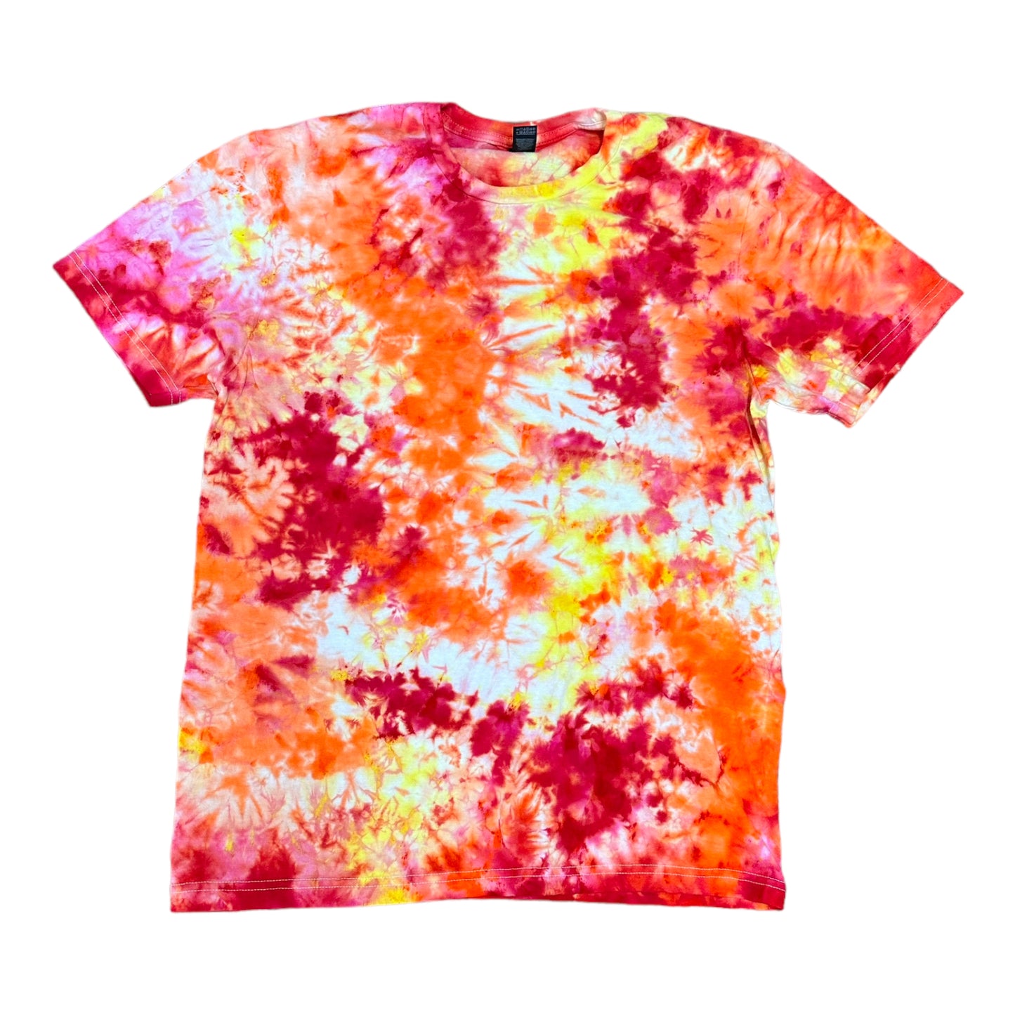 Adult Medium Red Orange and Yellow Scrunch ice Dye Tie Dye Shirt