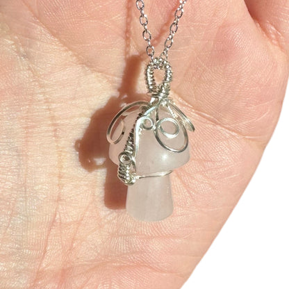 Sterling Silver | 14KT Gold Filled Wire Wrapped Rose Quartz Crystal Mushroom Pendant