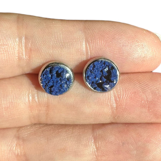 8MM Hypoallergenic Midnight Blue Druzy Earring Studs