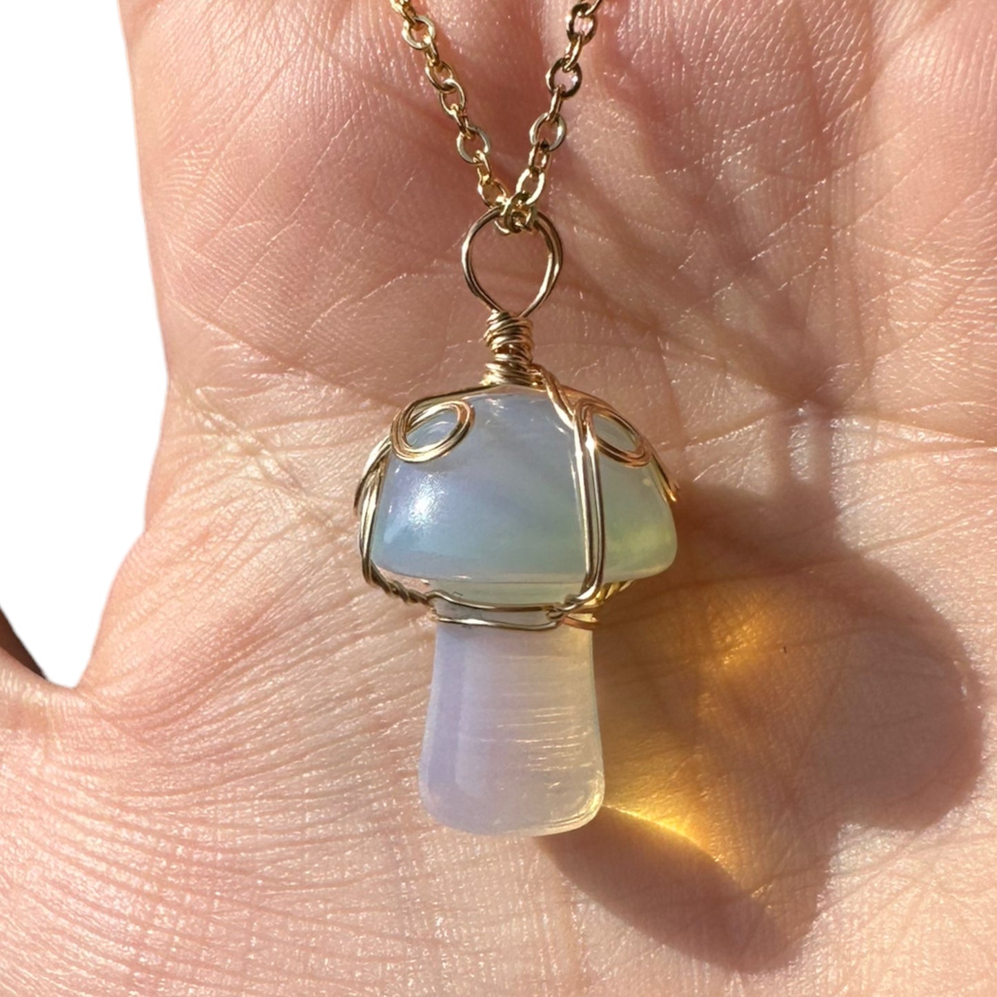 Sterling Silver | 14KT Gold Filled Wire Wrapped Opalite Crystal Mushroom Pendant