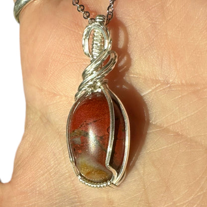 Sterling Silver Wire Wrapped Bloodstone Crystal Bezel Pendant