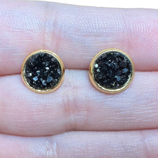 8MM Hypoallergenic Black Druzy Earring Studs