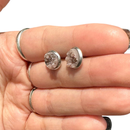 8MM Hypoallergenic Mauve/Gray Sparkle Faux Druzy Earring Studs